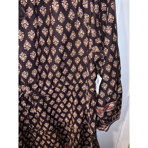 Old Navy Dress Womens L Brown Long Sleeve Maxi Floral Tiered Cottagecore New - Picture 6 of 12